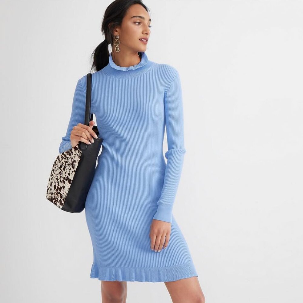 J.CREW Supersculpt ruffleneck mini sweater dress